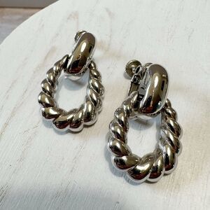 Napier Vintage Twisted Door Knocker Style Screw back Clip Earrings Silver Tone